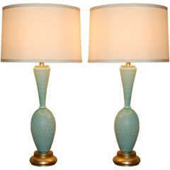 Barovier & Toso Murano Lamps in Robin's Egg Blue over Gold
