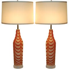 Acidato Murano Lamps on Lucite in Crimson and Frost