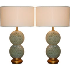 Yellow Green Peacock Feather Design Murano Lamps