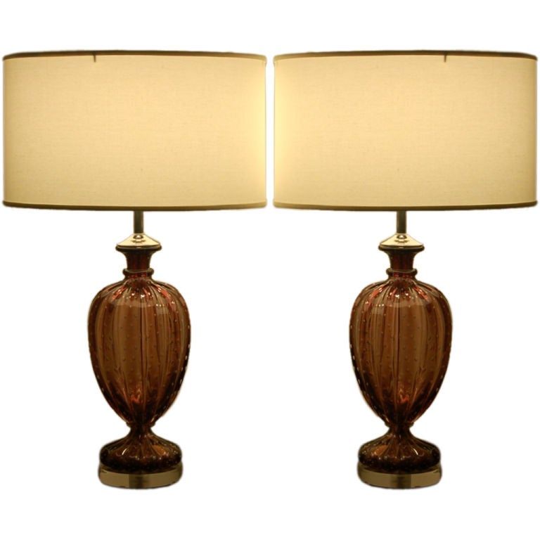 Seguso Classic Murano Lamps in Claret on Acryllic