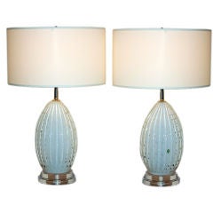 Pair of Vintage White Opaline Murano Lamps by Alfredo Barbini