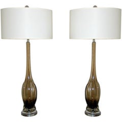 Pair of Vintage Murano Table Lamps in Smokey Bronze by Seguso 8