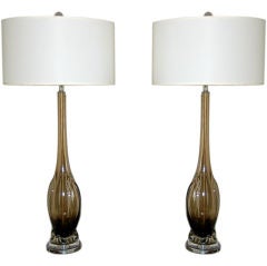 Pair of Vintage Murano Table Lamps in Smokey Bronze by Seguso