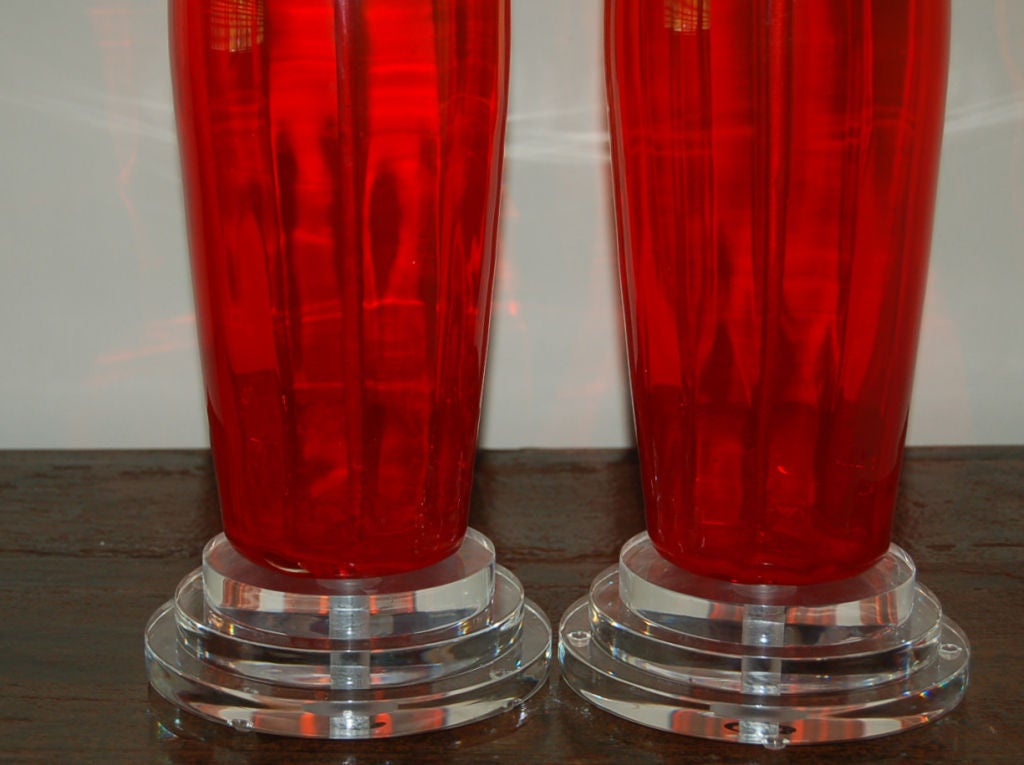 Mid-Century Modern Vintage Italian, Chili Pepper Red Glass Table Lamps For Sale