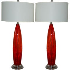 Vintage Italian, Chili Pepper Red Glass Table Lamps
