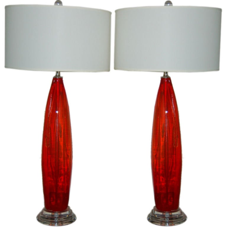 Vintage Italian, Chili Pepper Red Glass Table Lamps For Sale