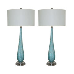 Vintage Murano Table Lamps in Turquoise with Copper Inclusions