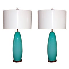 Vintage Murano Table Lamps in Aqua by Balboa