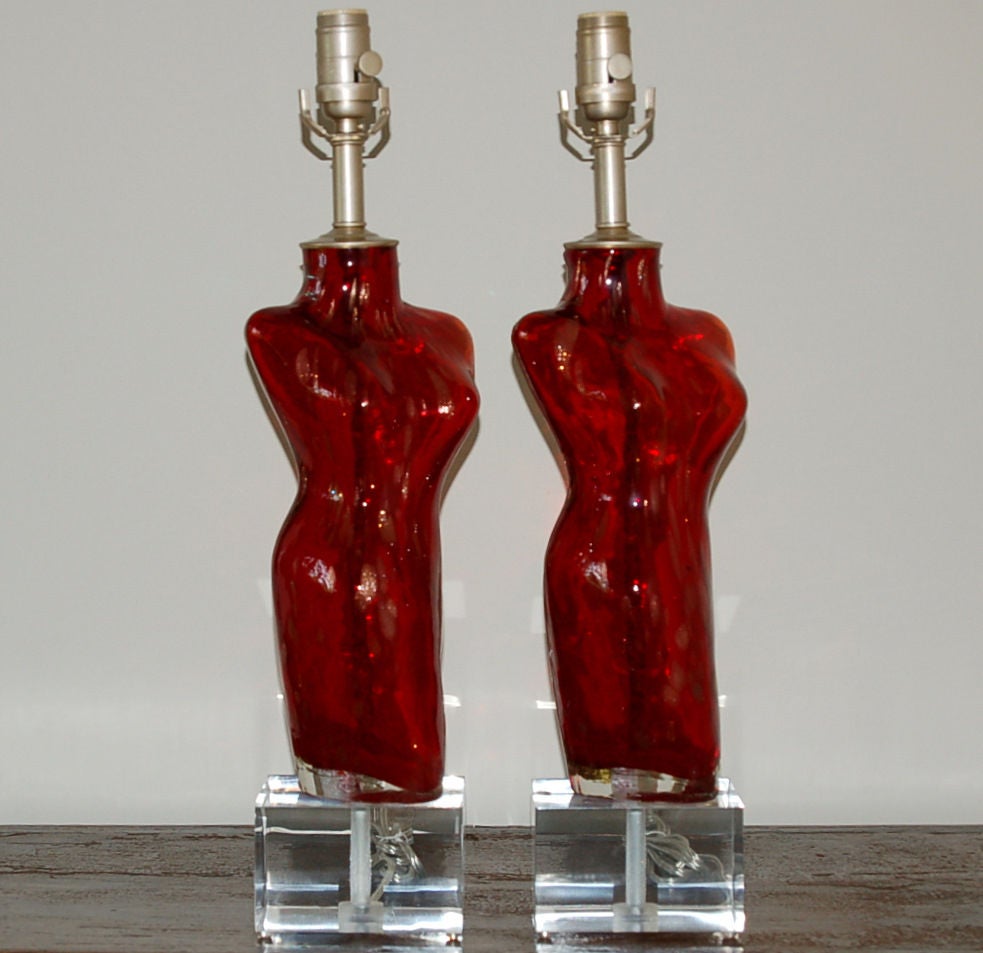 Italian Red Venus Murano Glass Lamps  For Sale