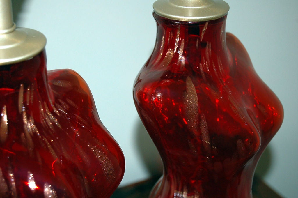 Red Venus Murano Glass Lamps  In Excellent Condition For Sale In Little Rock, AR