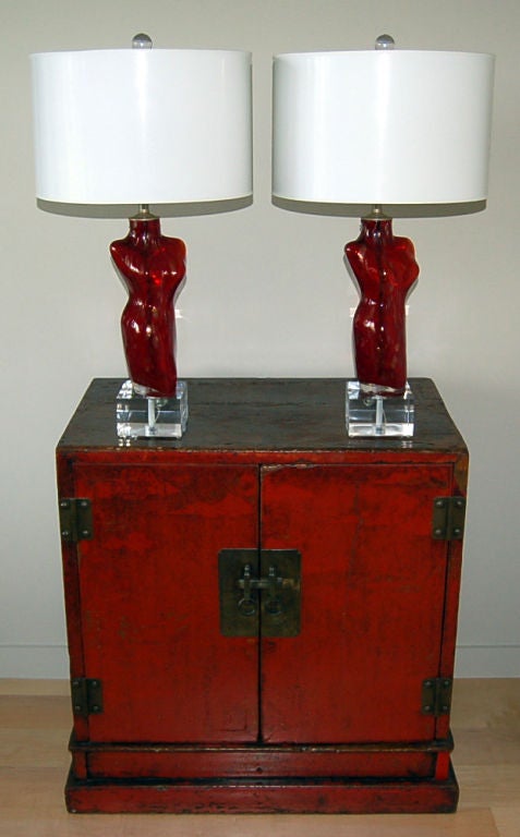 Mid-Century Modern Red Venus Murano Glass Lamps  For Sale