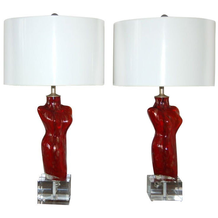 Red Venus Murano Glass Lamps  For Sale