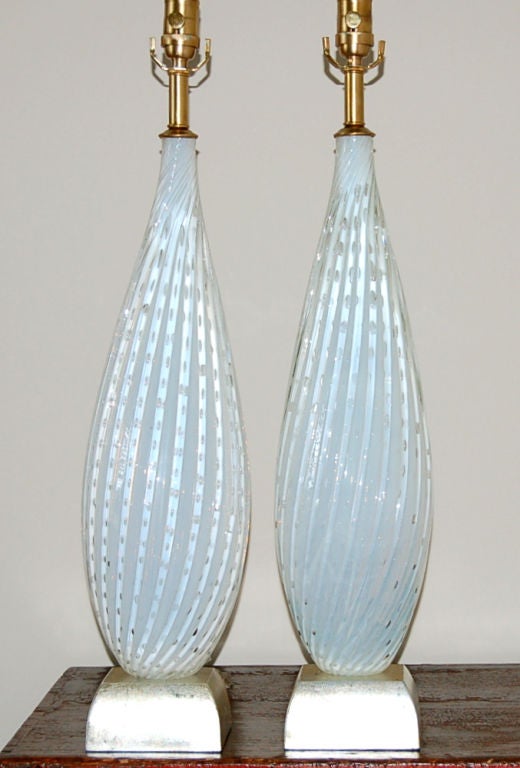 Vintage White Opaline Murano Table Lamps by Barbini