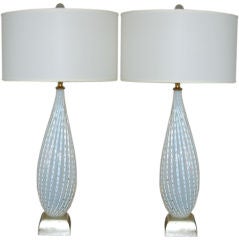 Vintage White Opaline Murano Table Lamps by Barbini