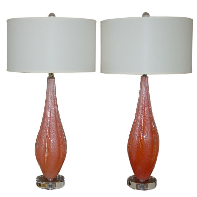 Nectarine Pulegoso Winged Murano Lamps on Lucite For Sale