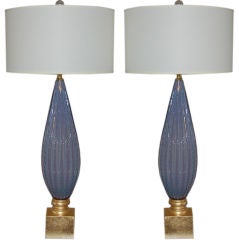 Lilac Opaline Murano Lamps with Controlled Bubbles by Barbini