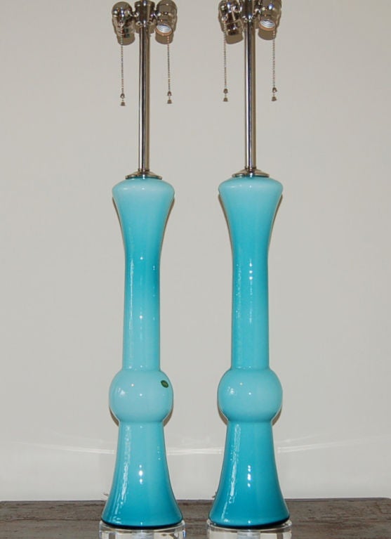 Sculptural Vintage Murano Table Lamps in Cased Aqua Glass In Excellent Condition In Little Rock, AR