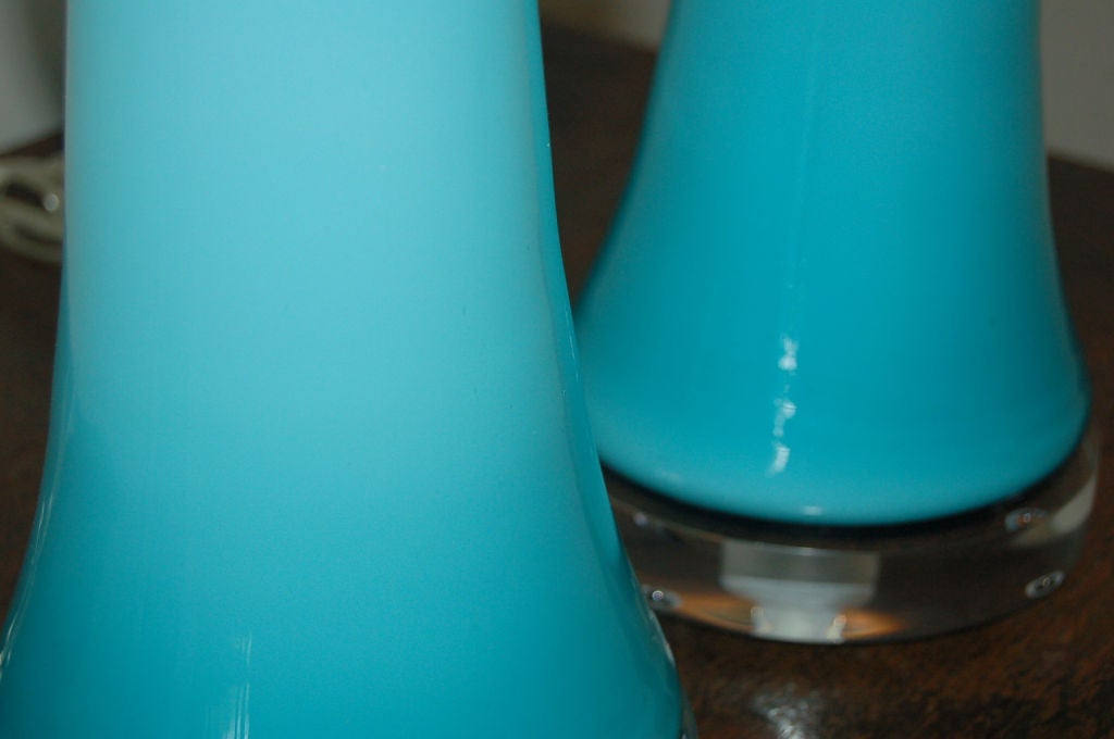 Murano Glass Sculptural Vintage Murano Table Lamps in Cased Aqua Glass