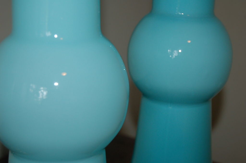 Sculptural Vintage Murano Table Lamps in Cased Aqua Glass 1