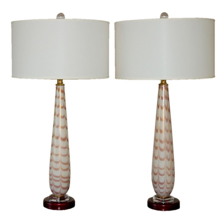 Murano Glass Lamps with Pulled Feather Design