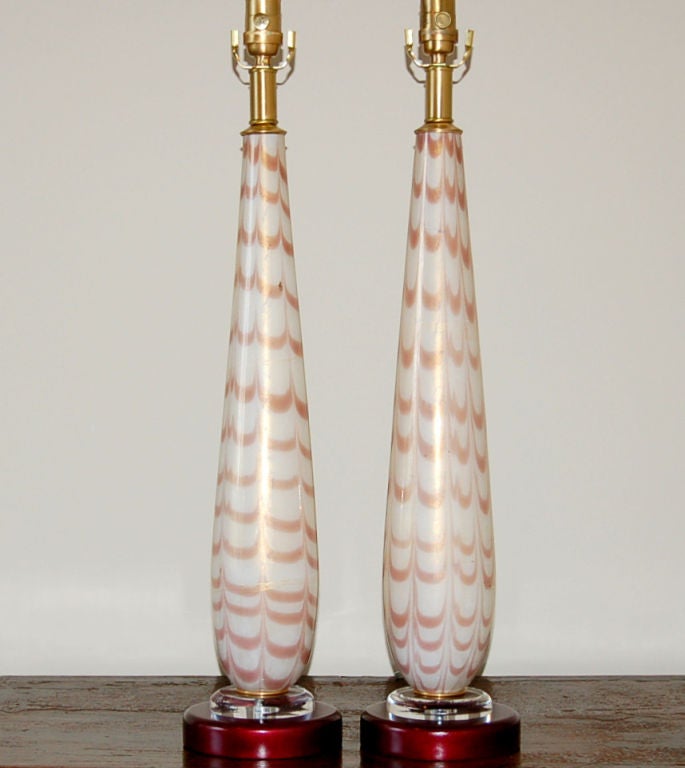Italian Murano Glass Lamps with Pulled Feather Design