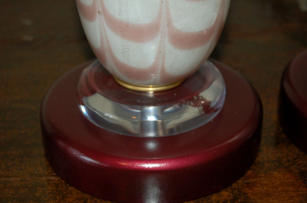 Murano Glass Lamps with Pulled Feather Design In Excellent Condition In Little Rock, AR