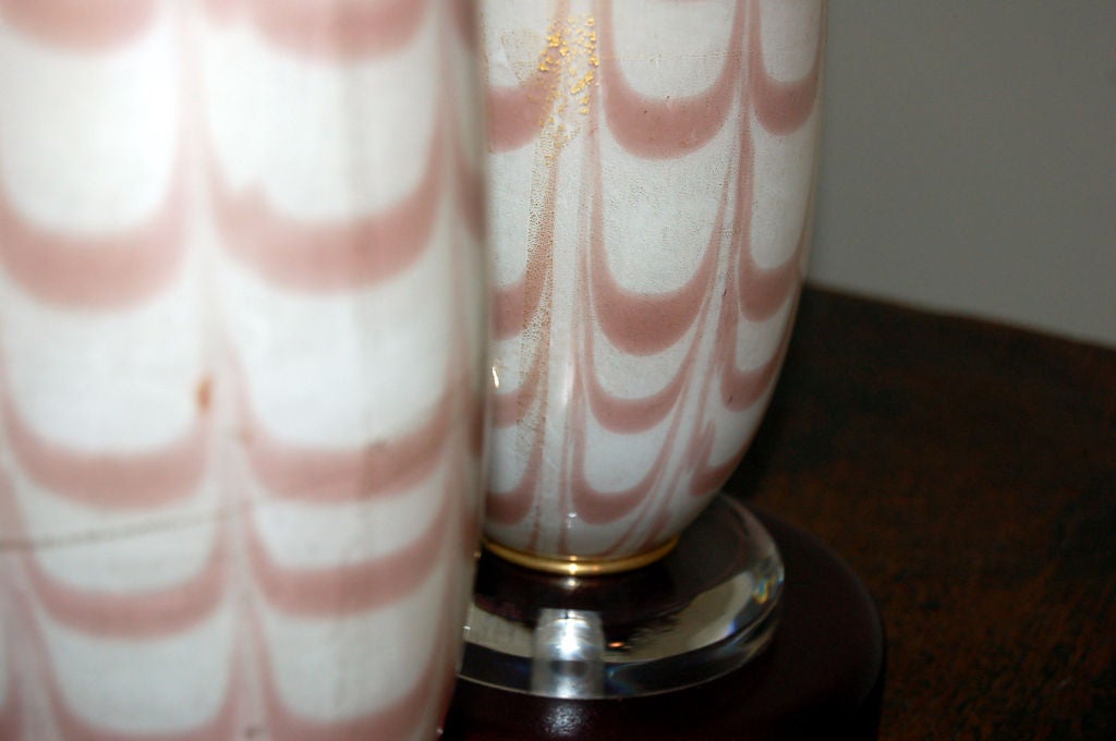 20th Century Murano Glass Lamps with Pulled Feather Design
