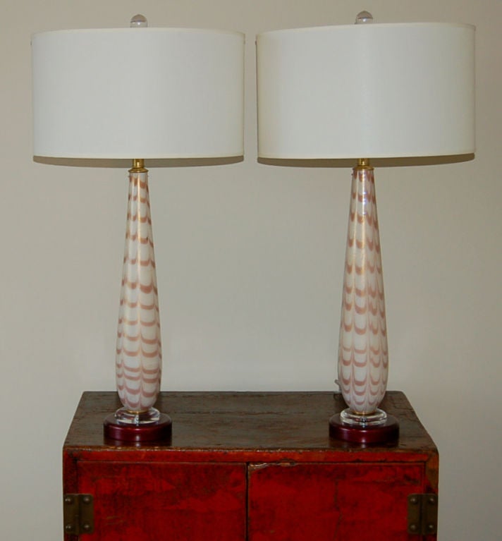 Mid-Century Modern Murano Glass Lamps with Pulled Feather Design