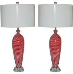 Dino Martens - Red and White Striped Vintage Murano Lamps