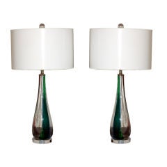 Pair of Tri- Colored Vintage Murano Table Lamps