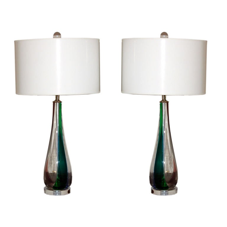 Pair of Tri- Colored Vintage Murano Table Lamps For Sale