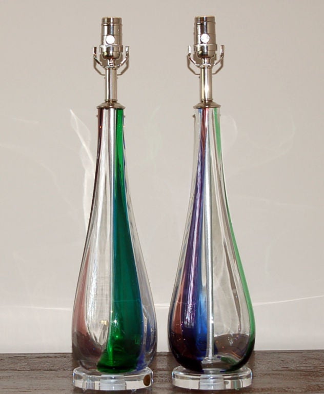 Italian Pair of Tri- Colored Vintage Murano Table Lamps For Sale