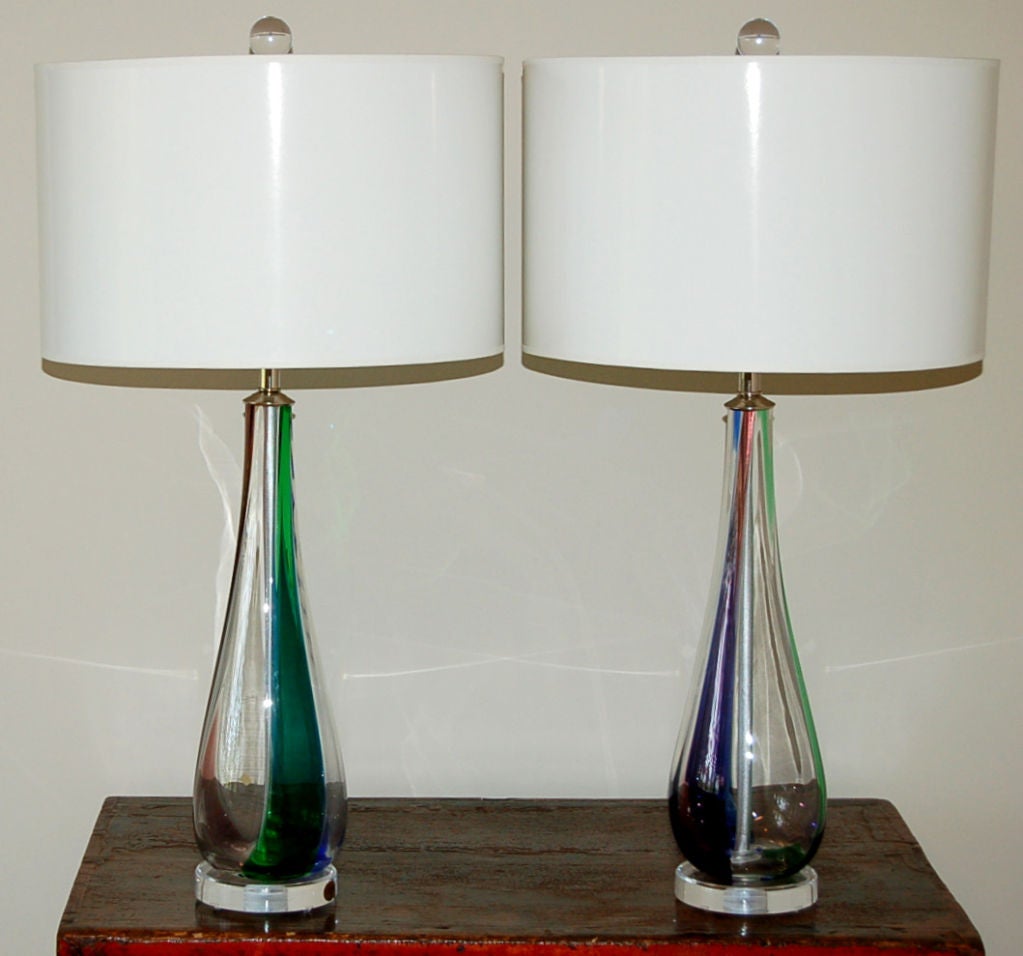 Pair of Tri- Colored Vintage Murano Table Lamps