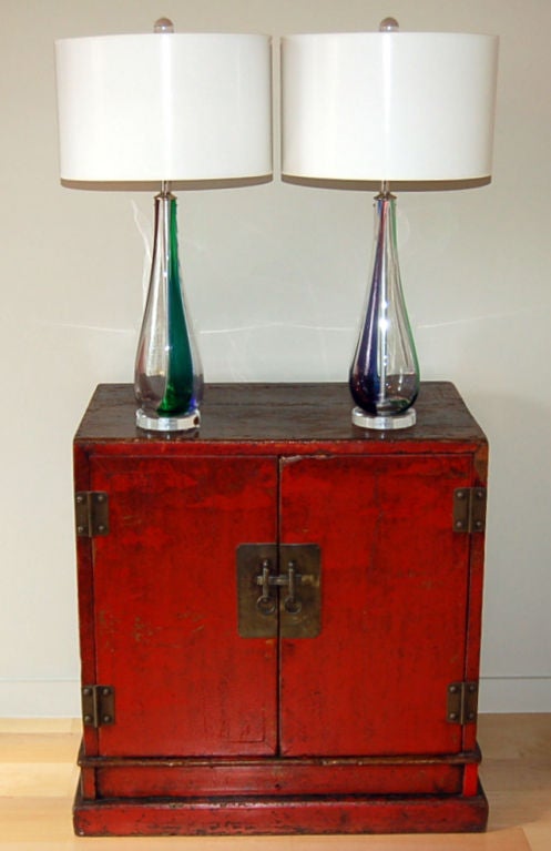 Mid-Century Modern Pair of Tri- Colored Vintage Murano Table Lamps For Sale