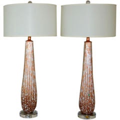 Vintage Enormous Vanilla and Copper Murano Table Lamps