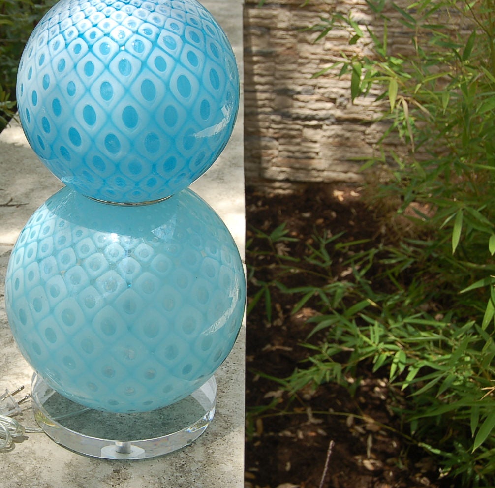Giorgio Ferro Stacked Murano Ball Lamps with Peacock Design For Sale 2