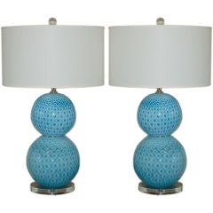 Giorgio Ferro Stacked Murano Ball Lamps with Peacock Design