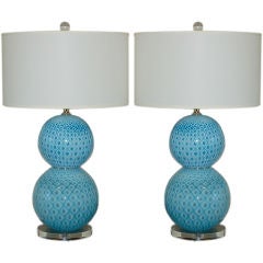 Giorgio Ferro Stacked Murano Ball Lamps with Peacock Design