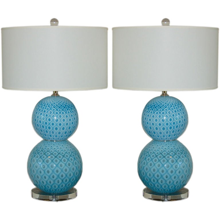 Giorgio Ferro Stacked Murano Ball Lamps with Peacock Design For Sale
