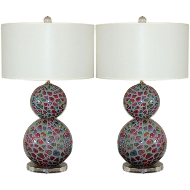 Pair of Vintage Murano Table Lamps of Tiffany Design, 1955 For Sale
