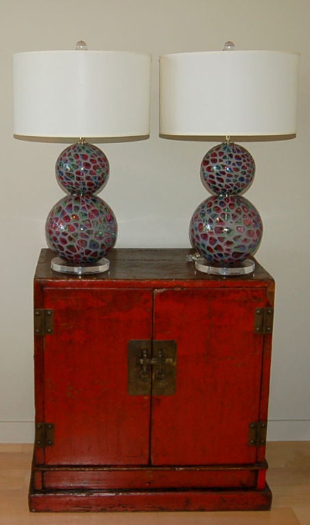 Mid-Century Modern Pair of Vintage Murano Table Lamps of Tiffany Design, 1955 For Sale