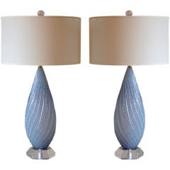 Almond Shaped Opaline Murano Table Lamps by Barbini in Lavender