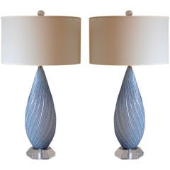 Almond Shaped Opaline Murano Table Lamps by Barbini in Lavender