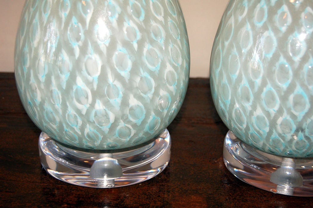 Murano Glass Minty Blue Tear Drop Murano Bedside Table Lamps by Giorgio Ferro