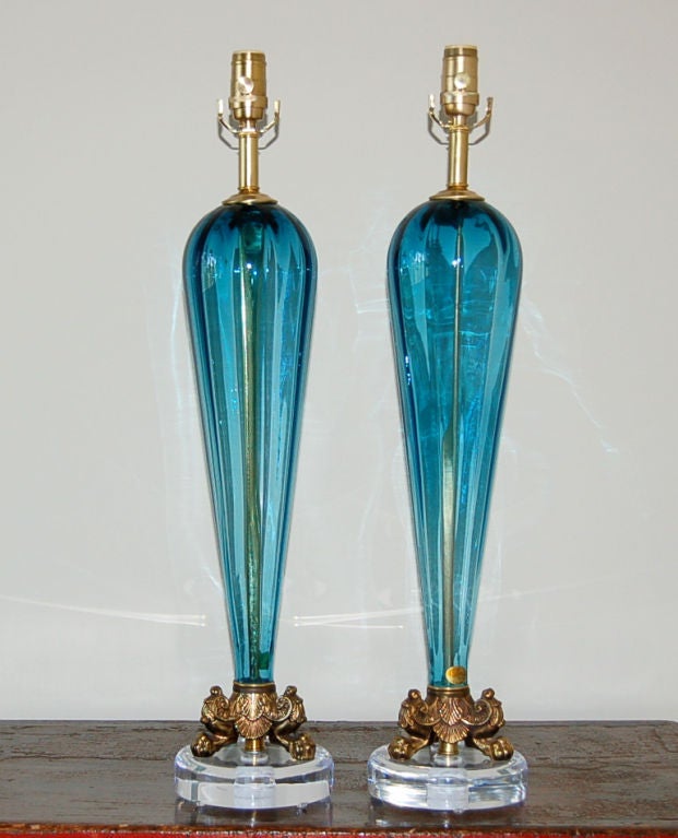 20th Century Vintage Murano  Lamps of Teal Blue - Inverted Teardrop Design