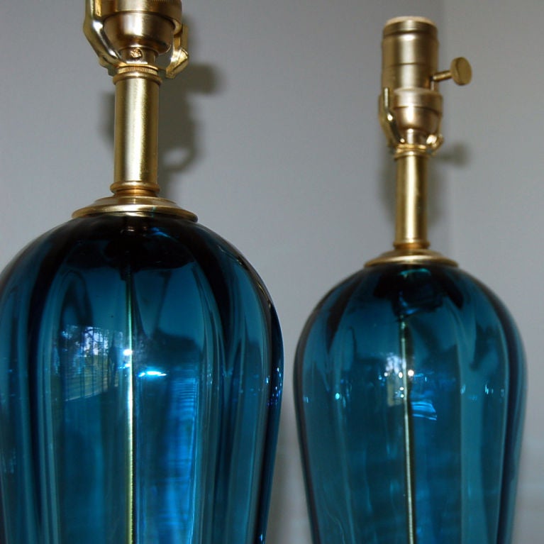Vintage Murano  Lamps of Teal Blue - Inverted Teardrop Design 2