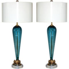 Vintage Murano  Lamps of Teal Blue - Inverted Teardrop Design