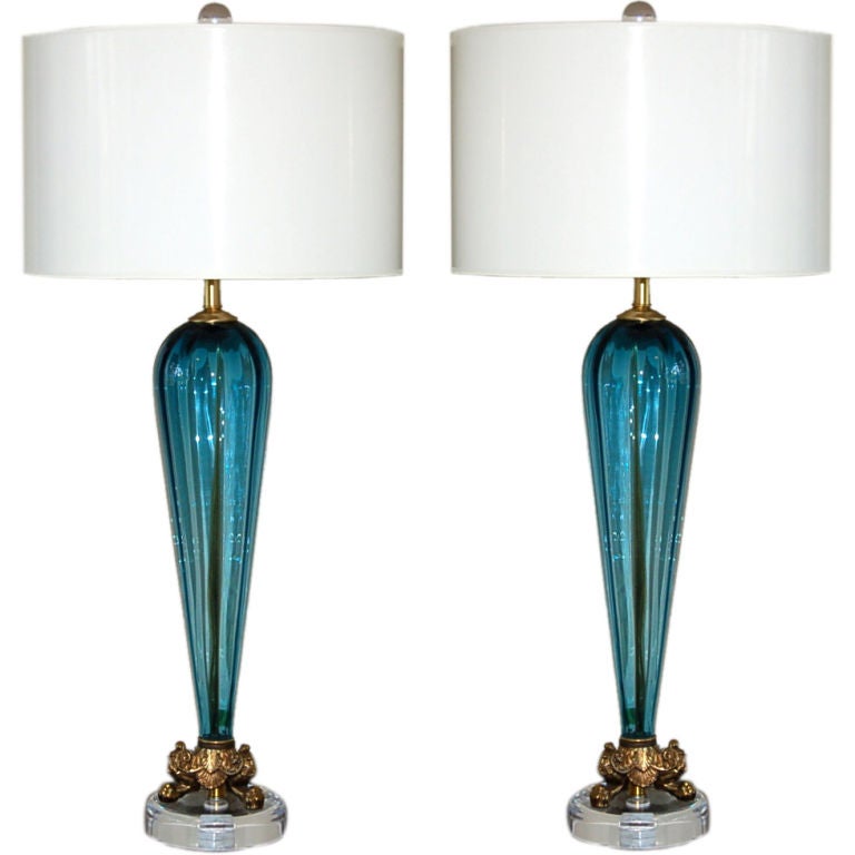 Vintage Murano  Lamps of Teal Blue - Inverted Teardrop Design