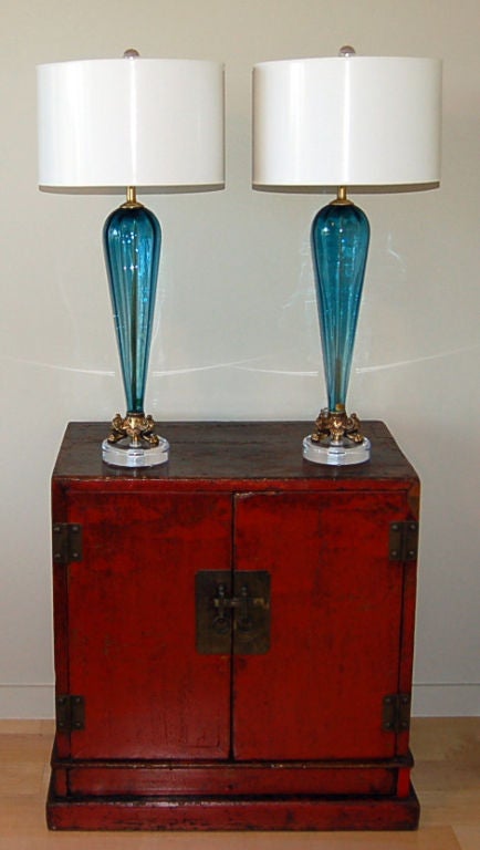 Italian Vintage Murano  Lamps of Teal Blue - Inverted Teardrop Design