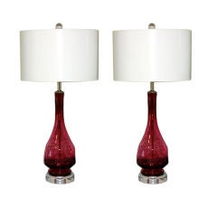 Vintage Dimpled Murano Lamps in Pomegranate